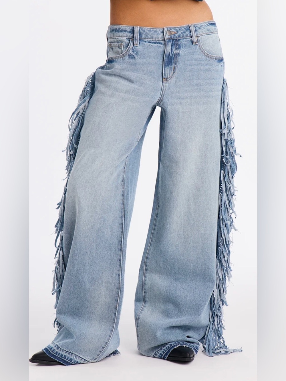 Light Blue Fringe Wide-Leg Women’s Jeans